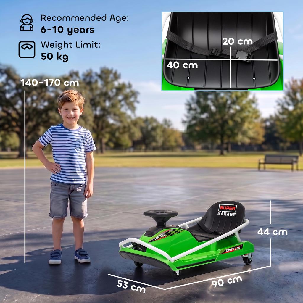 24V Electric Go Kart for Kids, Drift Mode for 6-10 Years, Green