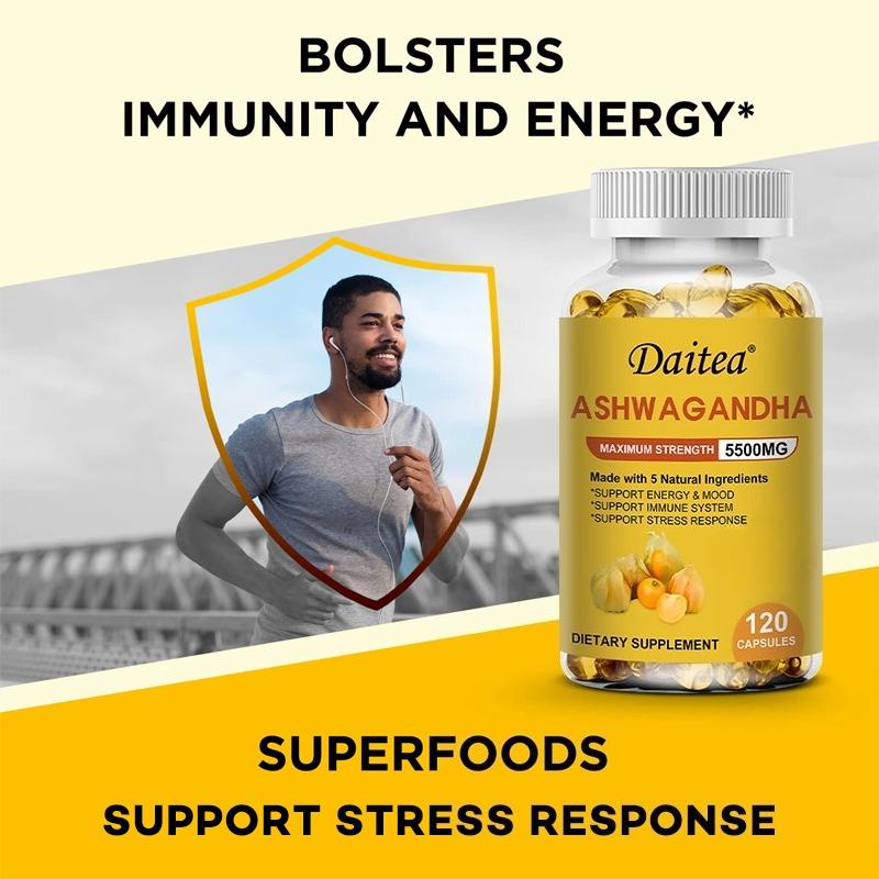 Ashwagandha Maximale Stärke 5500mg Formel Hergestellt mit 5 Natürlichen Inhaltsstoffen zur Unterstützung von Energie, Stimmung und Stressreaktion