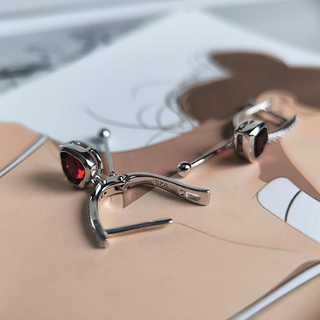 Серебряные серьги с искусственным гранатом nano 1.61ct (60002404)