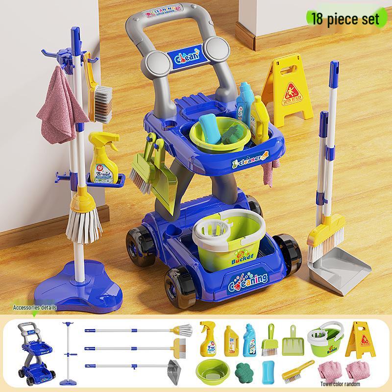 Kids' Cleaning Trolley Set: Pretend Play Vacuum, Broom, Mop & Hygiene Tools