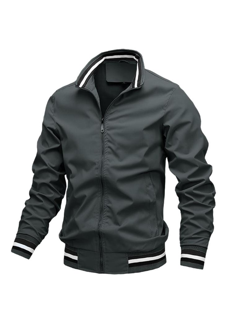 Men's Casual Fleece & Cotton Sports Jacket - Solid Color Spring/Autumn Outerwear
