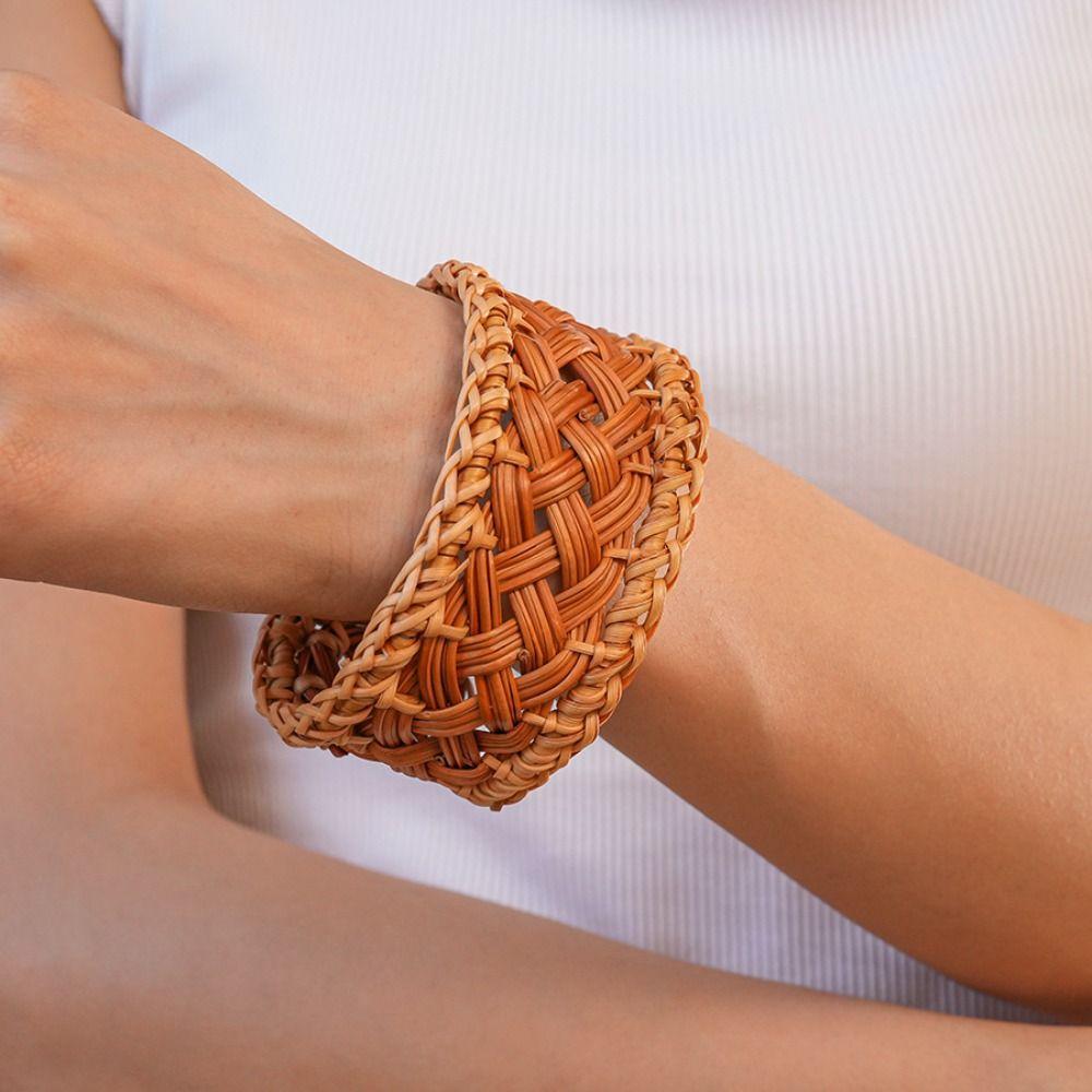 Handmade Rattan Woven Bracelet Bird Nest Shape Bohemian Braided Bracelet  Vacation