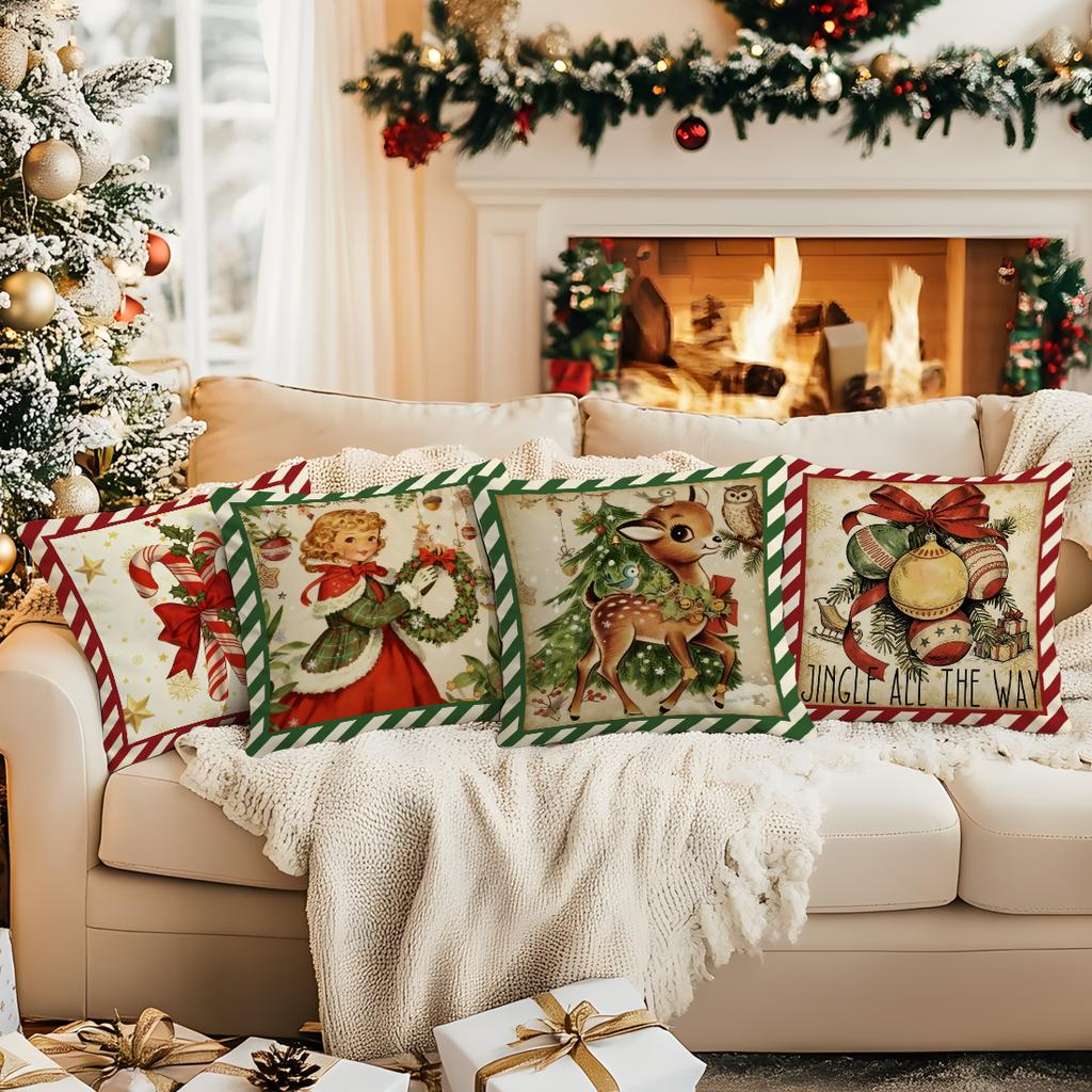 Retro Christmas Theme Pillowcase Bedroom Sofa Cushion Cover 100% Polyester Living Room Cushion Pillowcase Home Decor