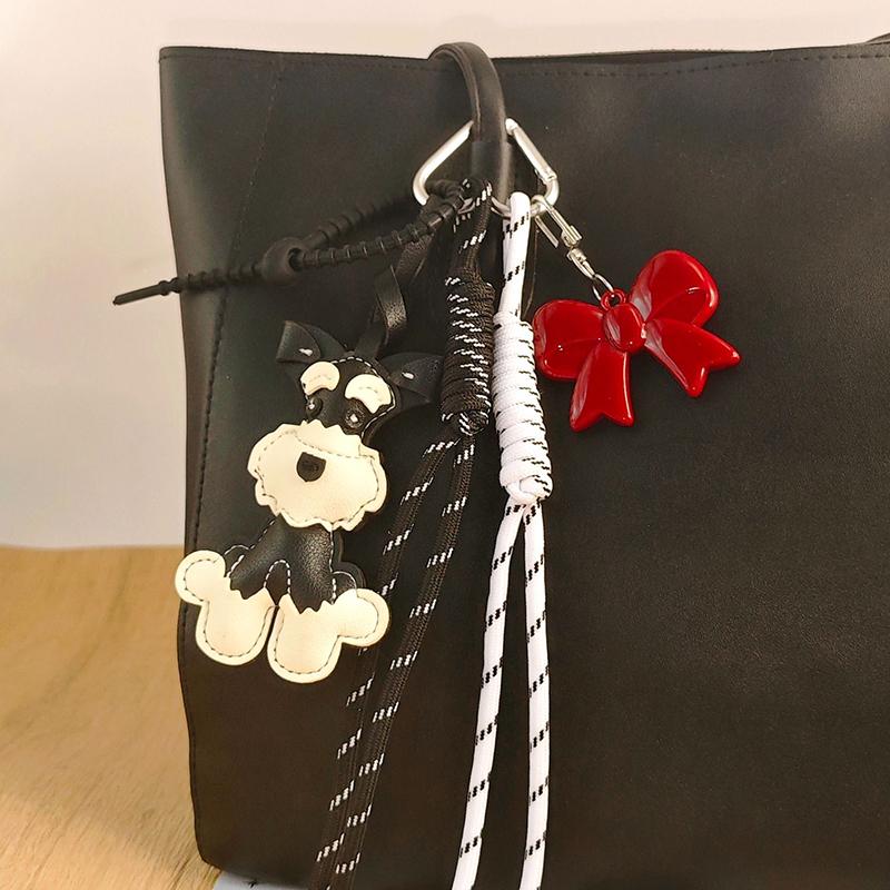 Damen PU Leder Welpen Rucksack Anhänger Gewebtes Seil Rucksack Hängeanhänger Niedliches Tier Schnauzer Taschen Accessoires
