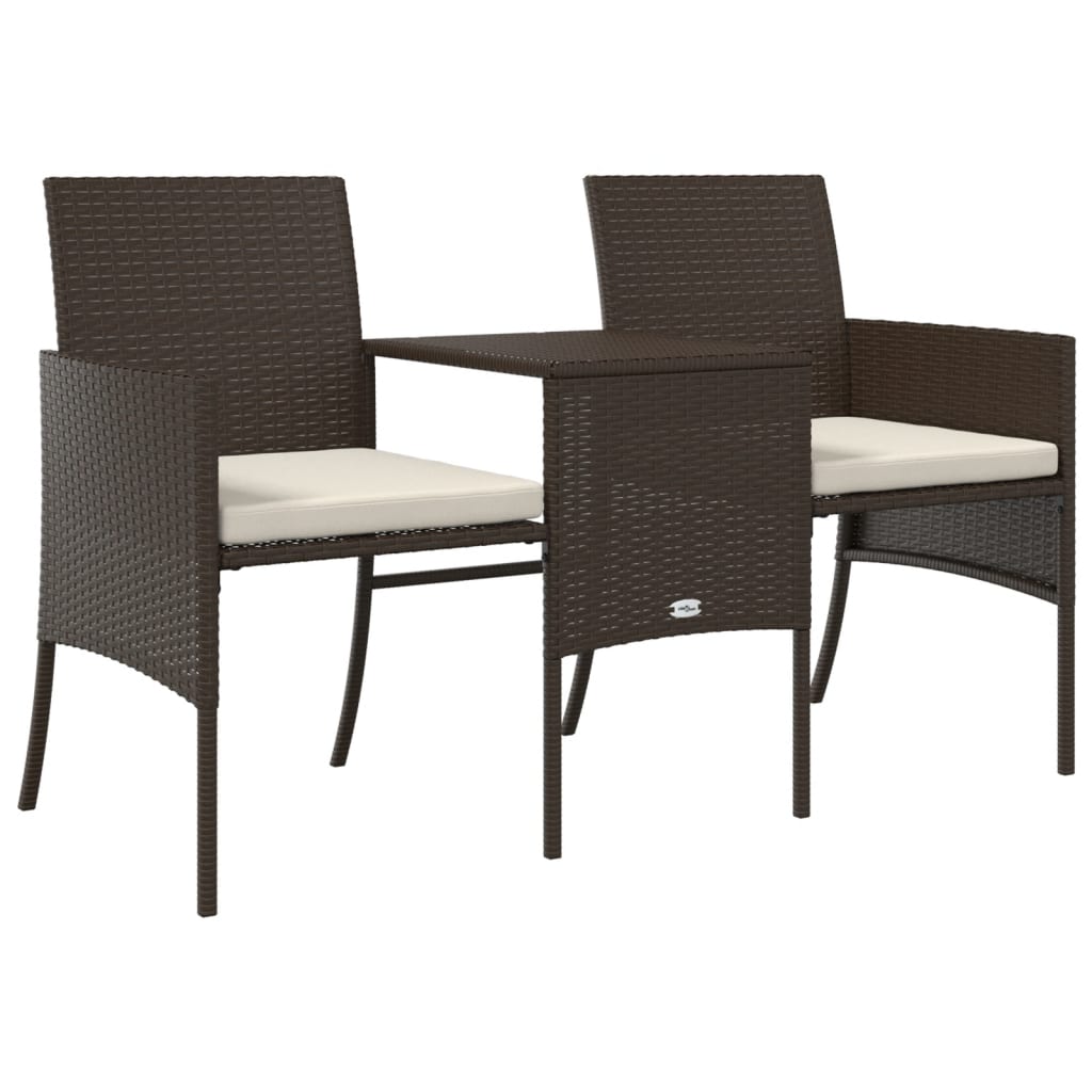 vidaXL 2-Sitzer-Gartensofa mit Tisch & Hocker Poly Rattan Braun