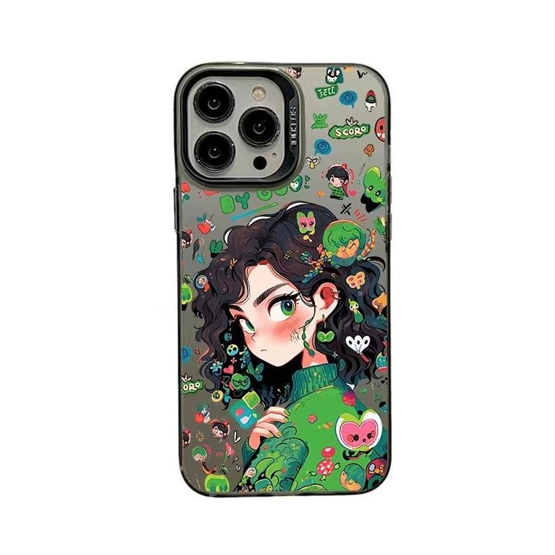 Green Girl Applies To Apple 16 Mobile Phone Case 15pro Protective Soft Case iPhone13 Color Silver 12 All-inclusive Xsmax