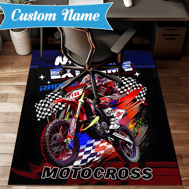 Custom Name Extreme Rider Adventure Rug for Living Room, Game Rooms, Office, Bedroom, Floor Mat Playful Design, fan gifts Christmas decor