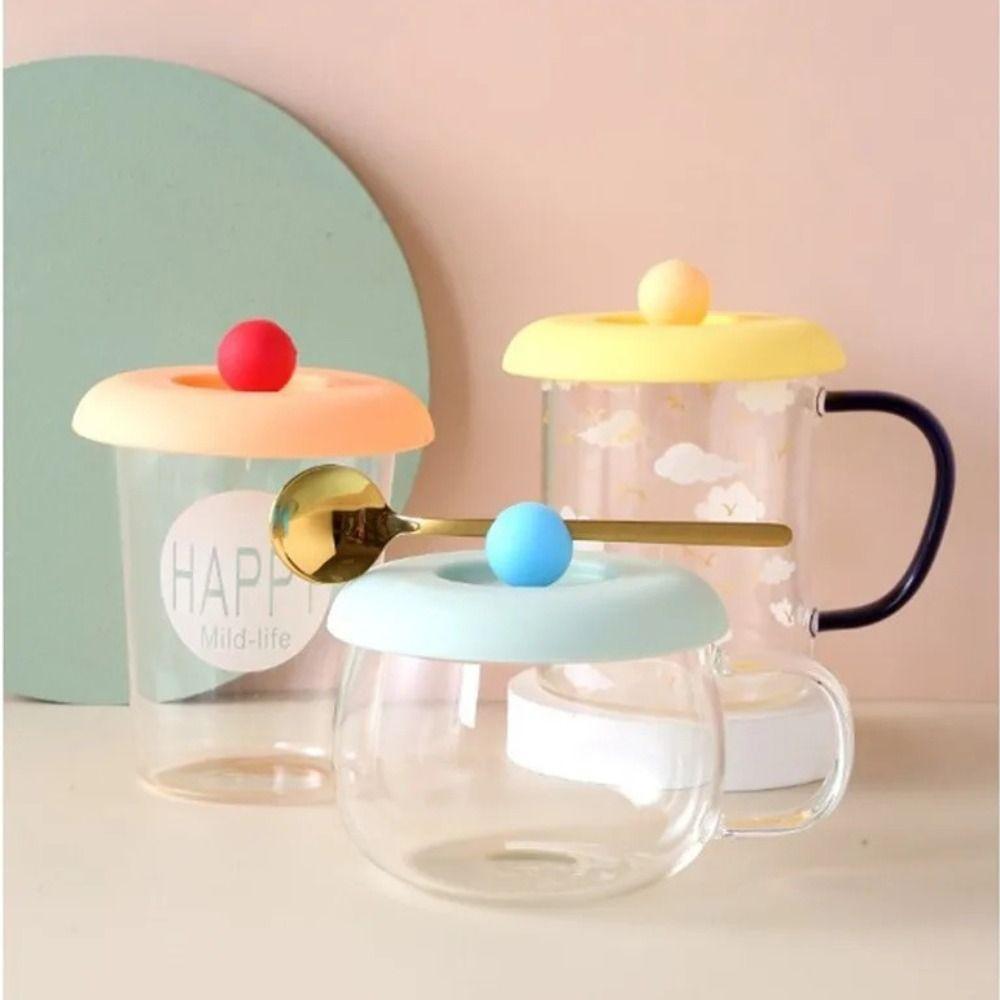 with Spoon Holder Silicone Cup Cover Round Heat-Resistant Lid Water Cup Lid Leak-Proof Anti-dust Coffee Mug Sealed Cap