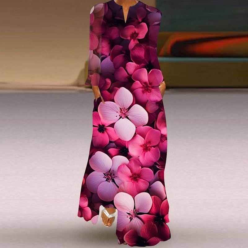 Long Sleeve Dress Classical Beauty Pattern Print Dress Stage Show Performance Wear Travel Photography Clothes