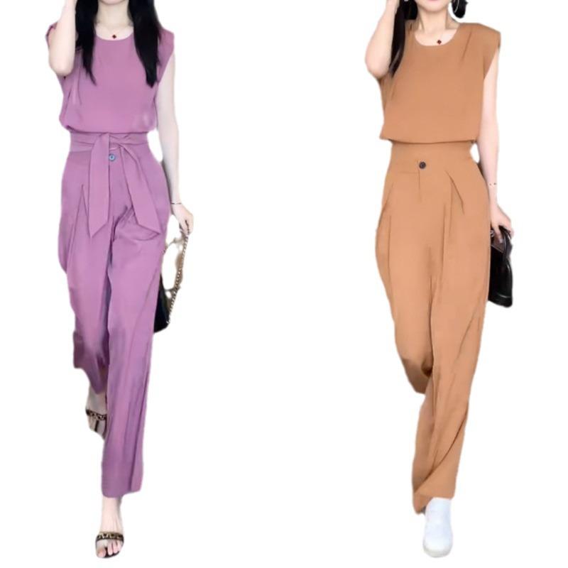 Summer Fashion European American Style Elegant Wide Leg Pants Two Piece Suit