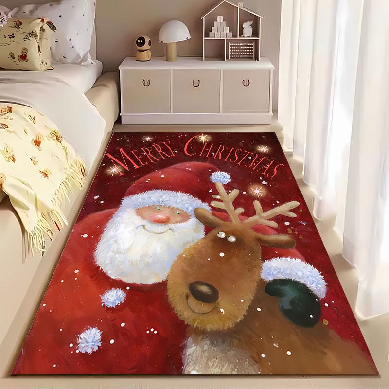 Santa and Reindeer Christmas Rug suitable as a non-slip mat for the living room or bedroom sofa