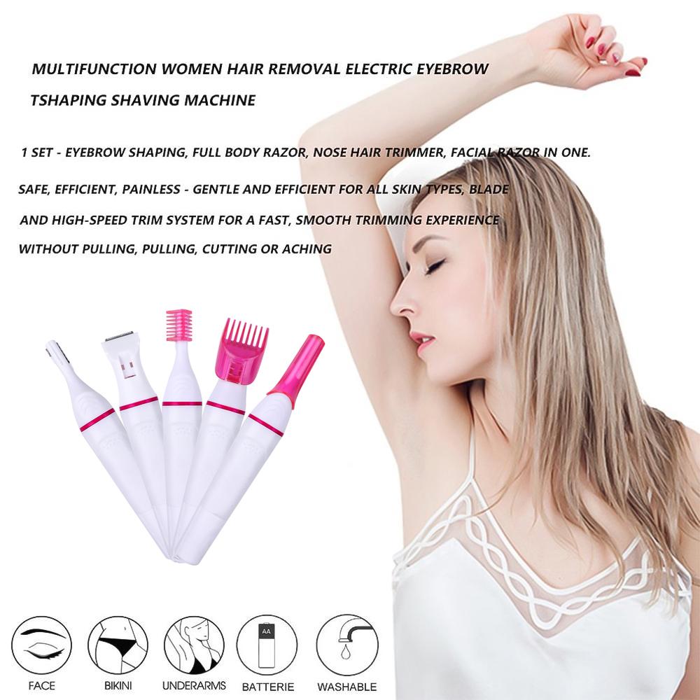 5 in 1 Damen-Haarentfernungsrasierer, Epilierer für Frauen, Augenbrauen-Trimmer, Ladyshaver, Haarentfernungsrasierer, Gesichts-Depilador, Bikini-Enthaarungswerkzeug
