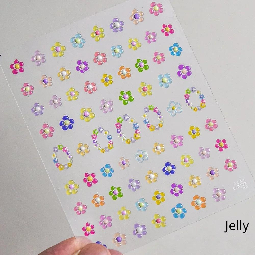 1pcs 5D Bronzing Shininy Flower Nail Art Stickers Pink Sakura Self-Adhesive Nail Decorations Decals Accessories