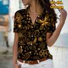 2025 Summer New Fashion Women's Plant Printed Short Sleeve V-neck Casual Button-down Shirt Top