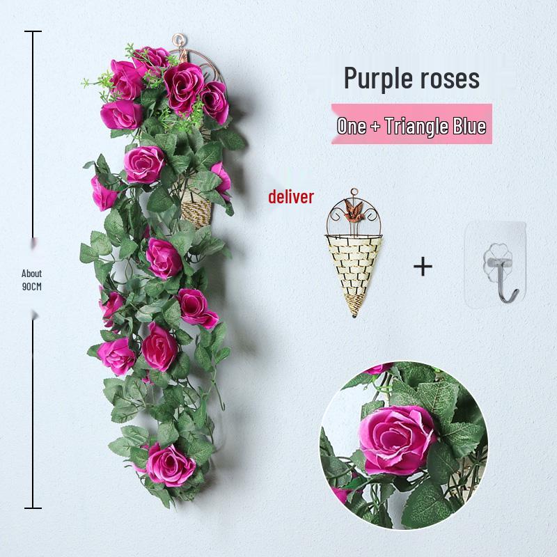 Decorazione con Rampicante di Rose da Appendere a Parete per Interni - Cesto di Fiori Artificiali per Soggiorno