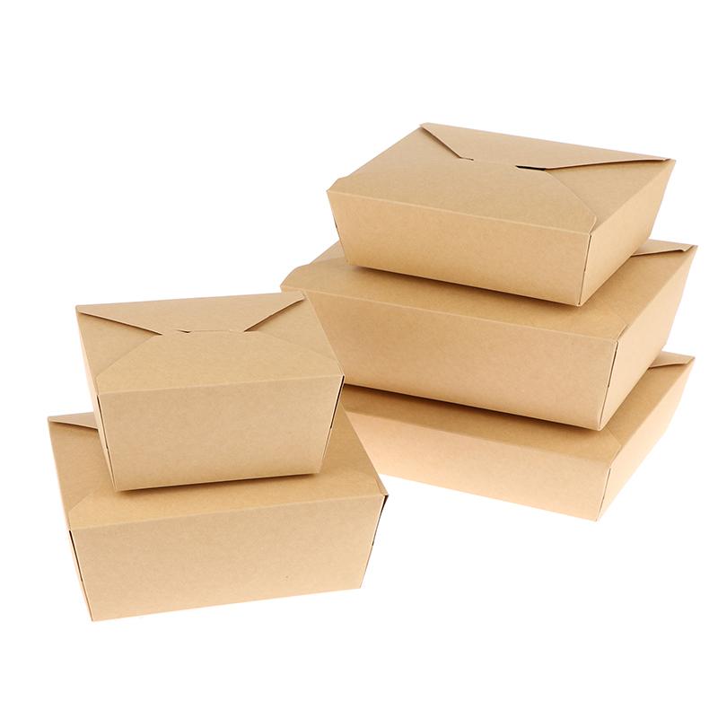 10Pcs Disposable Fast Food Box Thickened Kraft Paper Folding Packaging Box Bento Cake Grilled Meat Salad Food Container For Rest