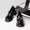 2024 New High Quality Round Toe Solid Color Women's Loafers with Metal Decoration Casual Mid-heeled Sleeve Women's High Heels