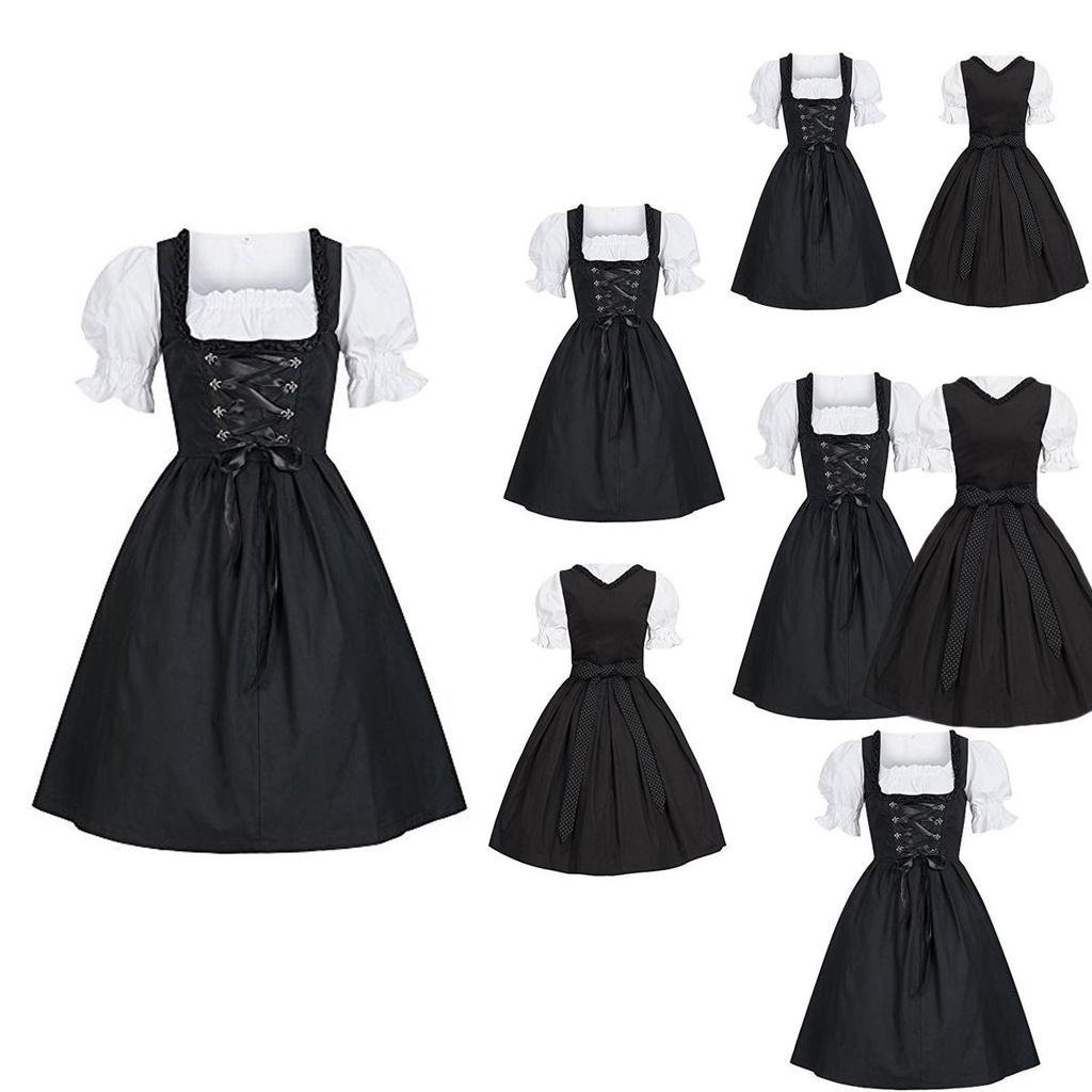 Elegant Black Oktoberfest Costume Featuring Unique Puff Sleeve Design For Womens Fashion