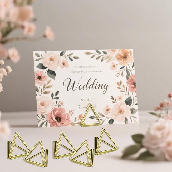 24Pcs Metal Card Holders Triangle Shape Golden Note Holders Table Name Card Clips for Wedding Party Wedding Reception Table Decor
