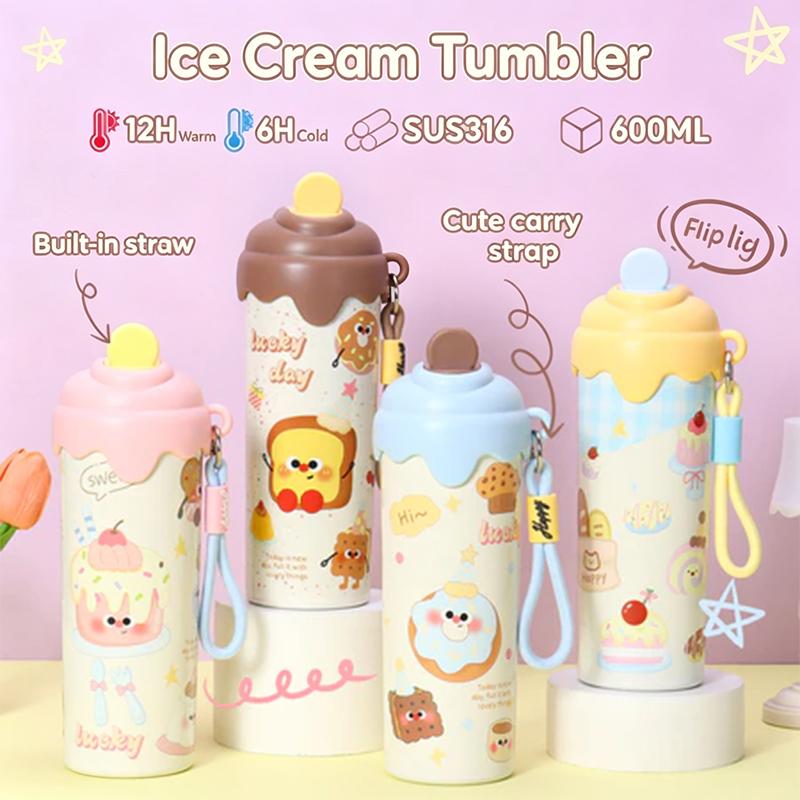 600Ml 201Stainless Steel Water Bottle Keeps Drinks  Or Cold Large Capacity Cute And Trendy Design Convenient Carrying
