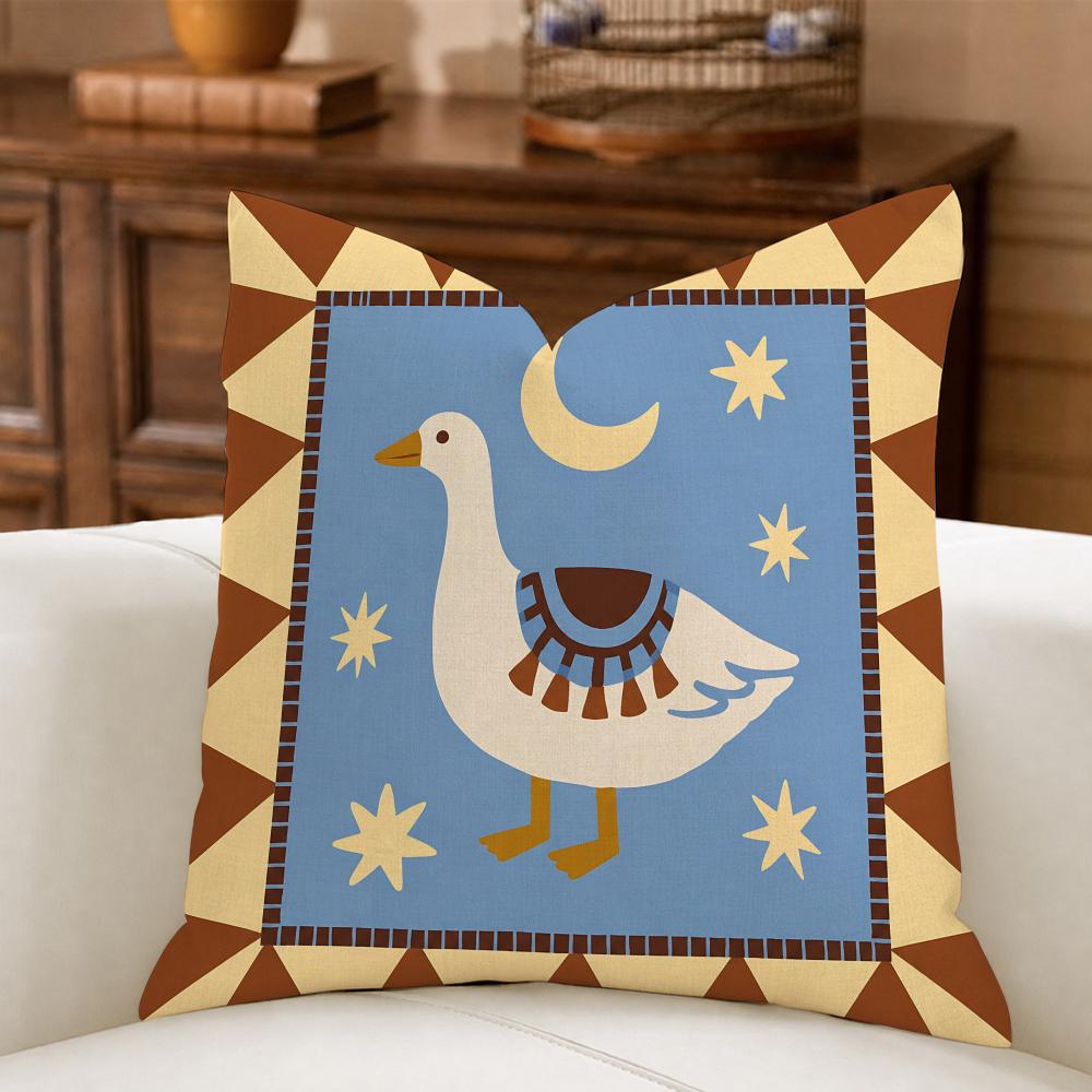 Whimsical Sun Moon Animal Cushion Cover Natural Breathable Durable Linen Printed Decor Pillow Case Sofa Bedroom