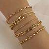 5pcs Set Hip Hop Punk Gold Color Snake Bone Chain Bead Chain OT Clasp Multi-layer Bracelets for Women Personality Jewelry Sets
