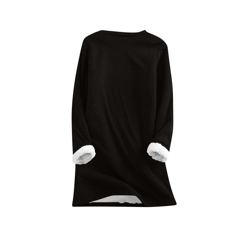 Madingas moteriškas vienspalvis apvalios apykaklės ilgomis rankovėmis pliušinis šiltas megztukas