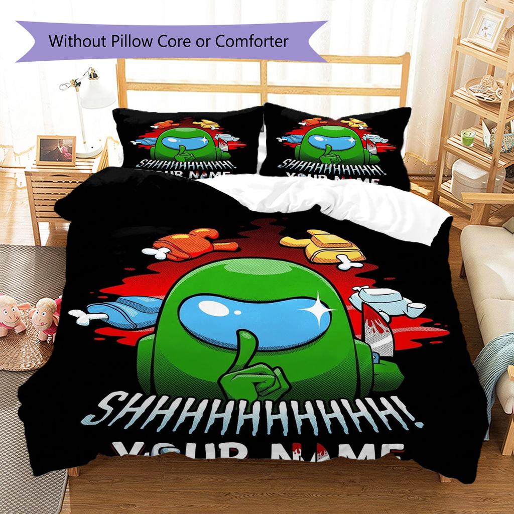 Among Us Custom Name Pattern Bedding,Quilt Set Quilt Cover Pillowcase Home Birthday Gift(1 * Duvet Cover + 2 * Pillowcase, Without Core)