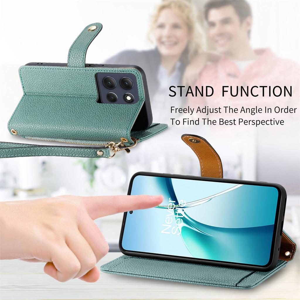 For Motorola Moto G86 5G Case RFID Blocking Zipper Pocket Leather Wallet Phone Cover with Strap