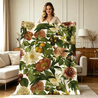 All Season Warm Flannel Blanket with Vintage Botanical Floral Fruit Print Soft Cozy Throw Blanket for Couch Bed Living Room Office Lounge