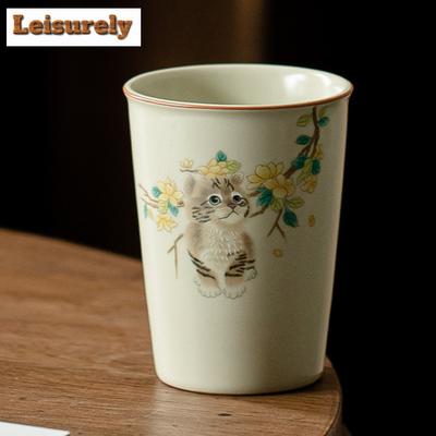 250ml Cute Cat Ru Kiln Ceramic Teacup Elegant Water Jug Master Cup Green Coke Cup Coffee Mug Tea Household Drinkware Accessories