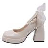 Retro pearl bow Mary Jane shoes women's 2025 spring and autumn new thick heel sweet high heels thick heel single shoes women