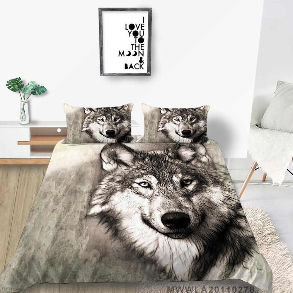 Home Textiles Bedding Suit with Pillowcase 3D Wolf Printed King Double Size Comforter Duvet Cover Bed Sets