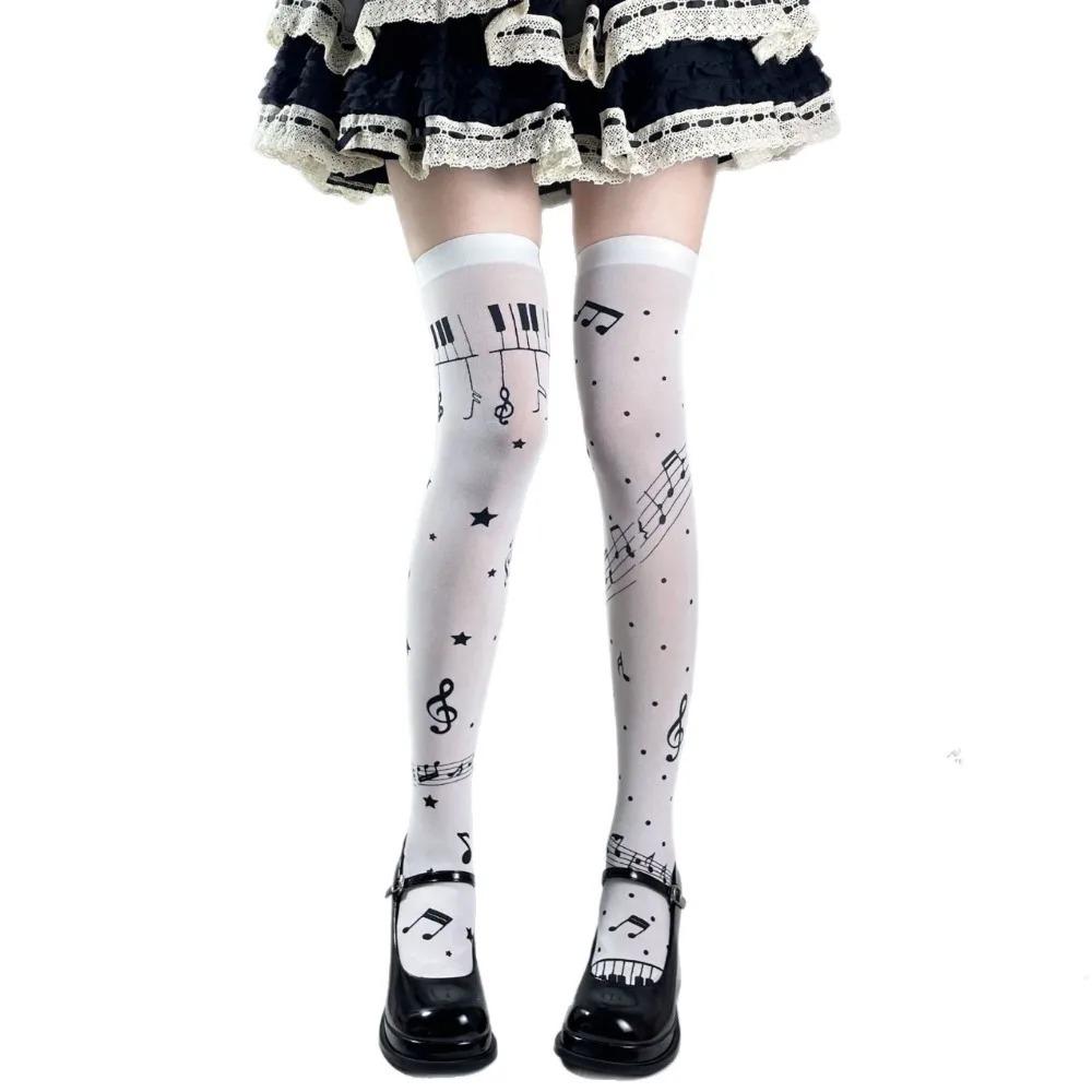 Summer Thin Music Note Sheer Pantyhose for Women Sweet Cool Lolita School Style Versatile Tights Breathable Stockings