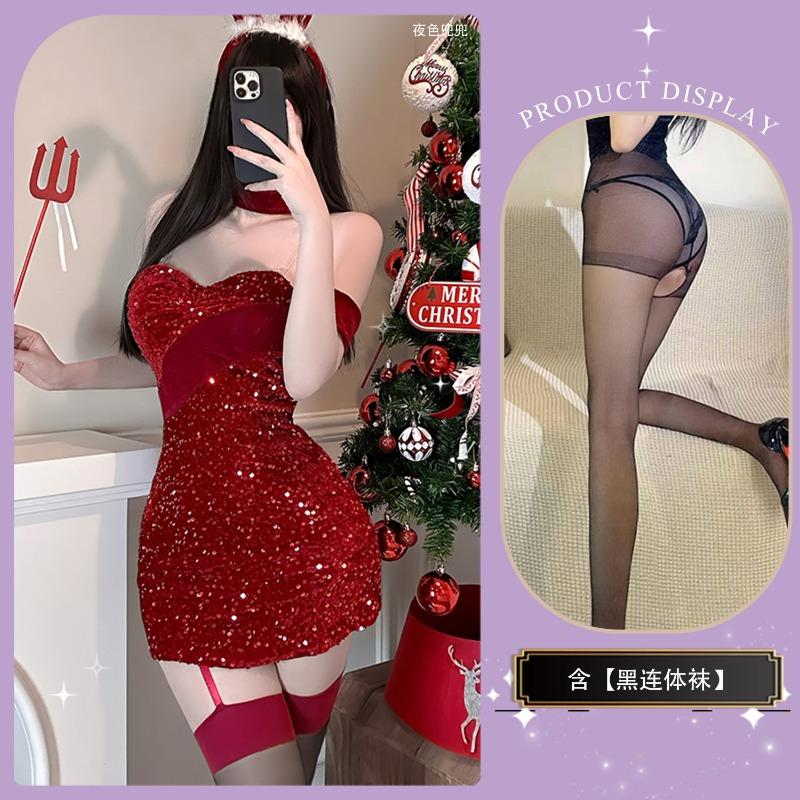 Chaomu Sexy Underwear Spicy New Christmas Uniform Pure Desire Suspender Dress Valentine's Day Dating Robe Sexy Cover