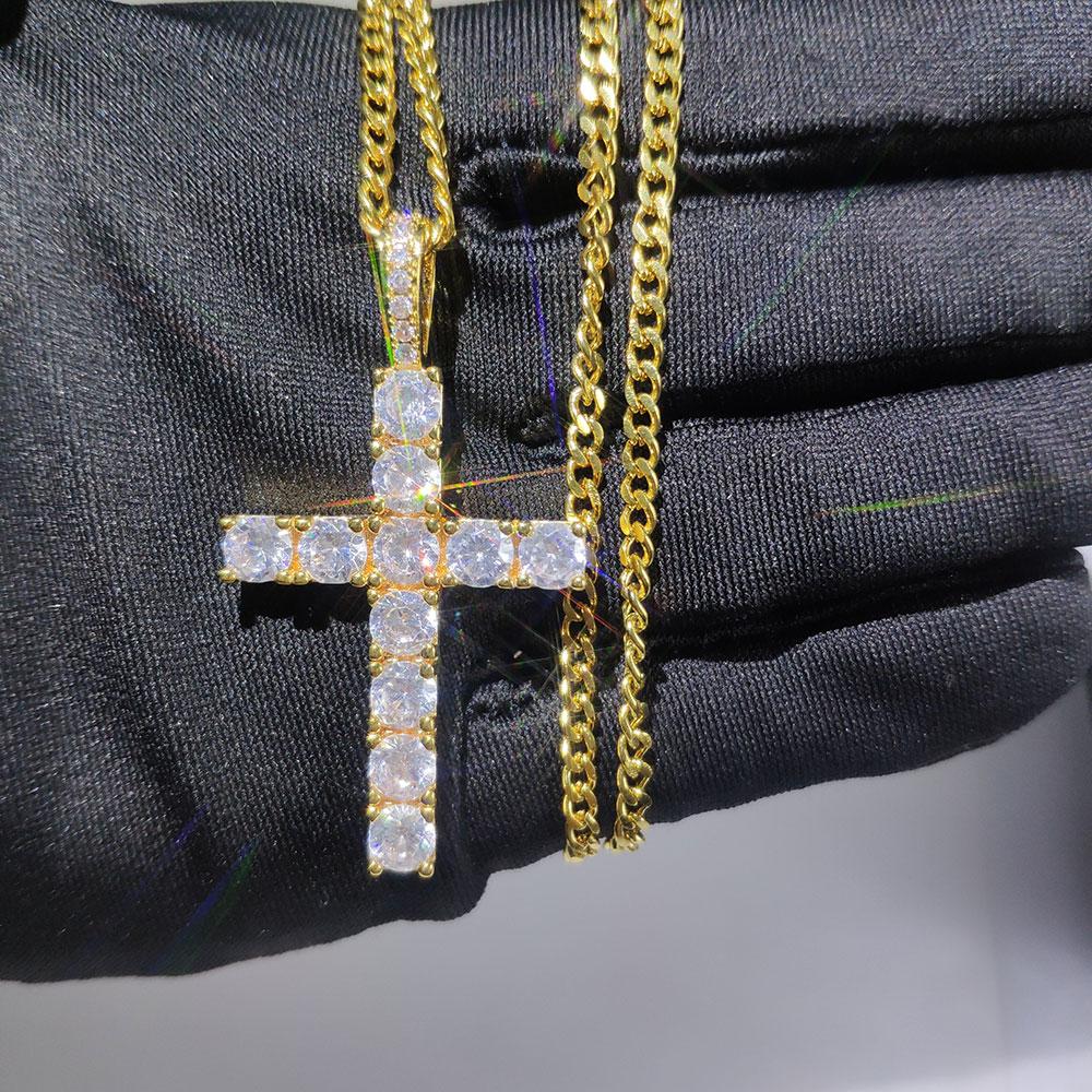 Modna Prosta Biżuteria Krzyż Błyszcząca Iced Out Cyrkonia Diament 18k Białe Złoto Platerowany Naszyjnik z Zawieszką Krzyż Dla Mężczyzn Kobiet
