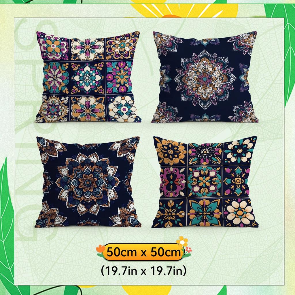 4Pcs/Setgeometric Square Boho Pattern Cushions Pillowcase Polyester Cushion Cover Throw Pillow Pillowcover Home Car Sofa Decor