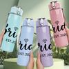 1PC Bride EST 2026 Minimal Script 750ml Color Plastic Sports Water Bottle Leakproof Flip Straw Lid Suitable for Sports Office Home Use