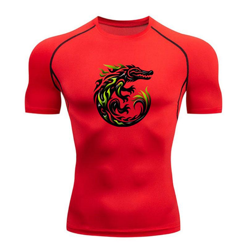 Men's Compression Fitness T-Shirt, Tribal Crocodile Flame Pr