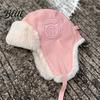 Outdoor Hat Winter Protection Fluffy Solid Color Plush Lining Women Bomber Ear Ski Windproof Letter