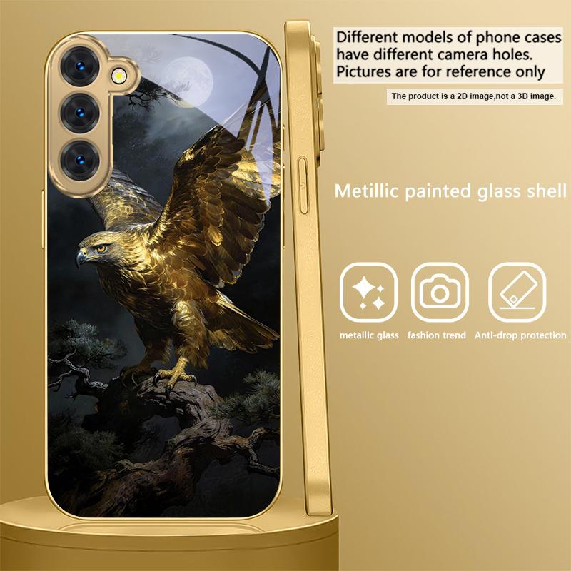 Golden Eagle with Wings For Samsung Galaxy S20 FE S21 S22 S23 Plus S24 Ultra S25Ultra S21+ S9+ S22Plus Golden glass phone case