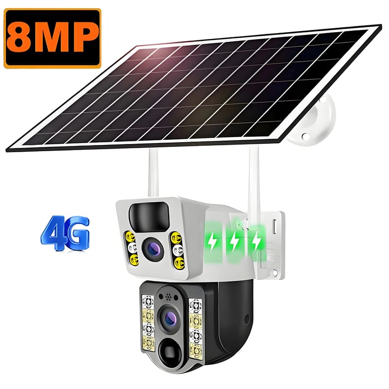 2025 4K 8MP Bezprzewodowa Zewnętrzna Kamera Wifi Solarna 4G Sim Nadzór Podwójny Ekran Wodoodporny Panel Kamery IP Wideo CCTV Zasilane Solarnie