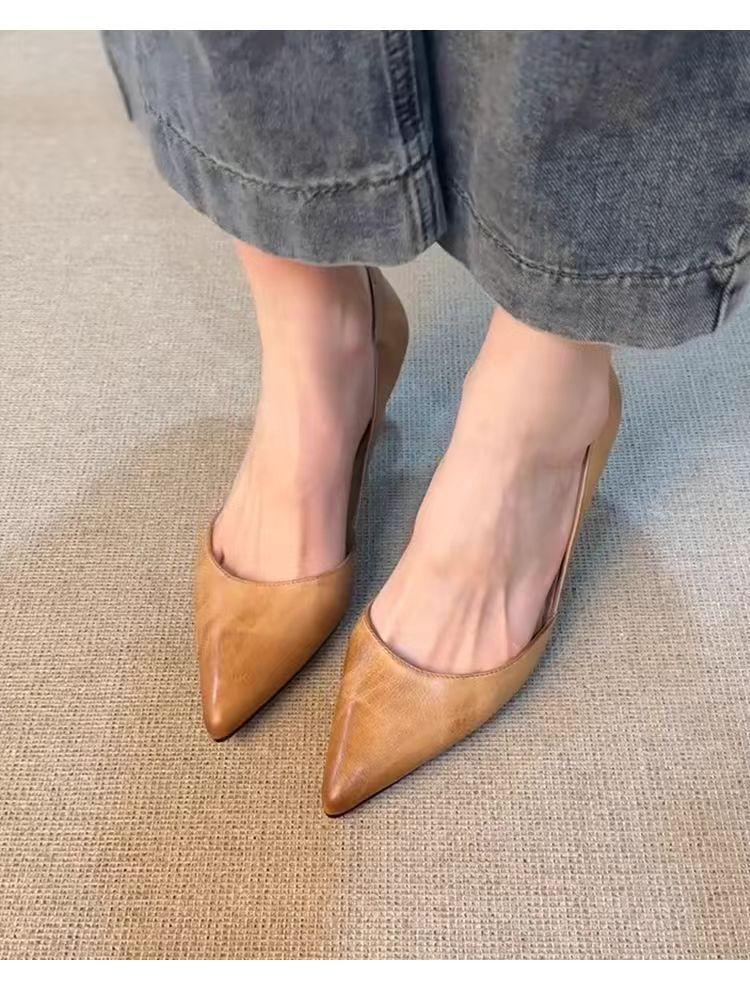 Beautiful~ French Retro Style Pointed High Heels Women's New Versatile One-pedal Stiletto Temperament Shallow Mouth Single Shoes