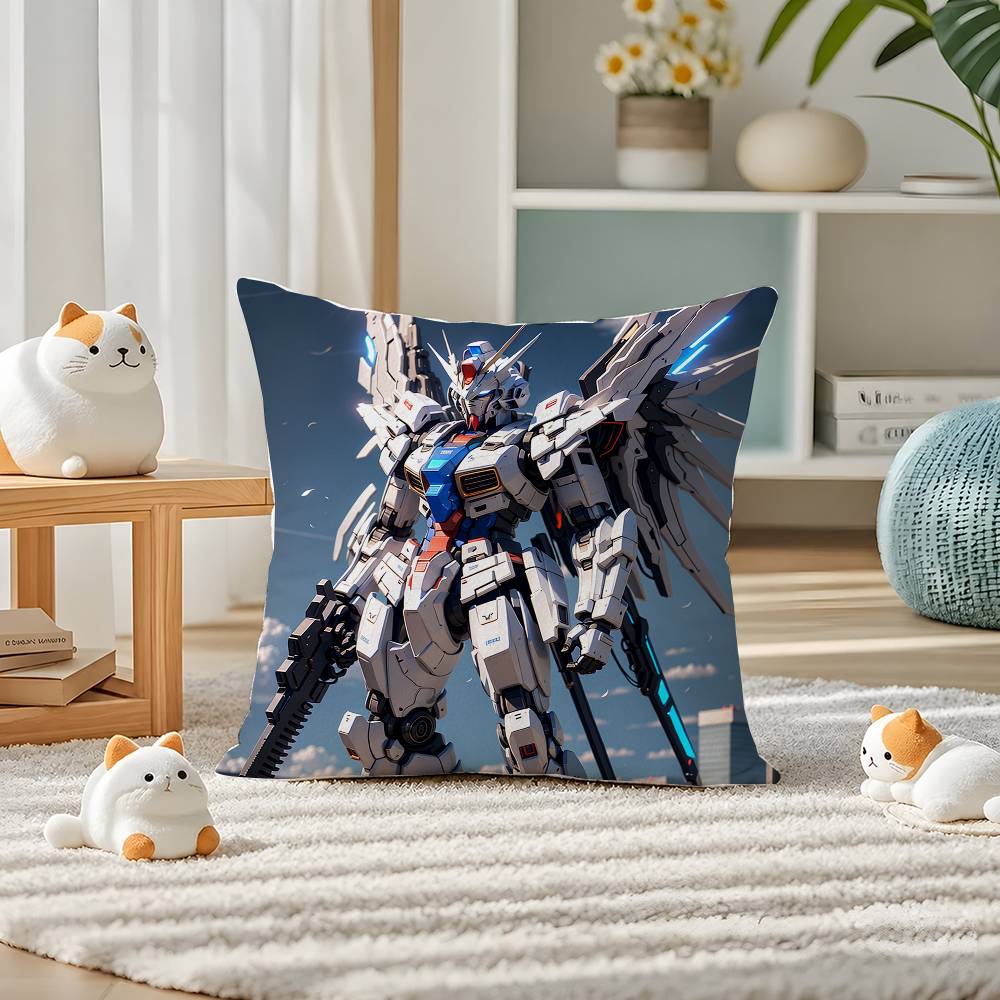 Mobile Suit Gundam Heavyarms Gundam Anime Plush Pillow Cover Soft Short Plush Cushion Cover For Sofa Bedroom Home Decor Gift