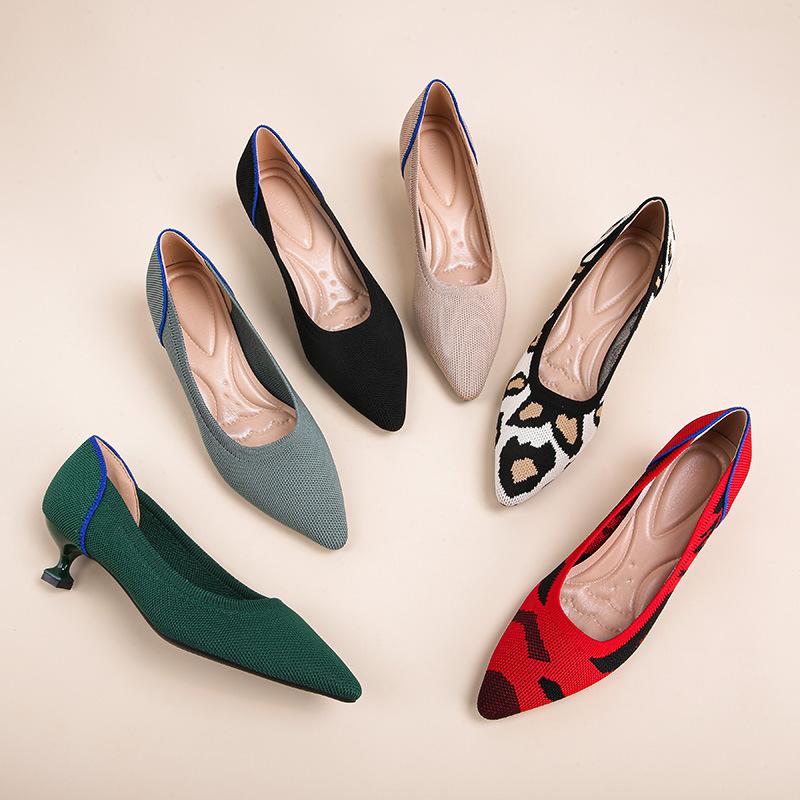 New Cat's Eye Heel Pointed Thin Heel Comfortable Fly-woven Shoes Temperament Fan Women's Heels