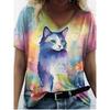 Nuevas Camisetas Estampadas 3D de Animales Gato Lindo Moda Mujer Camiseta de Manga Corta con Cuello en V Y2k Harajuku Camisetas Tops Casuales Ropa Femenina