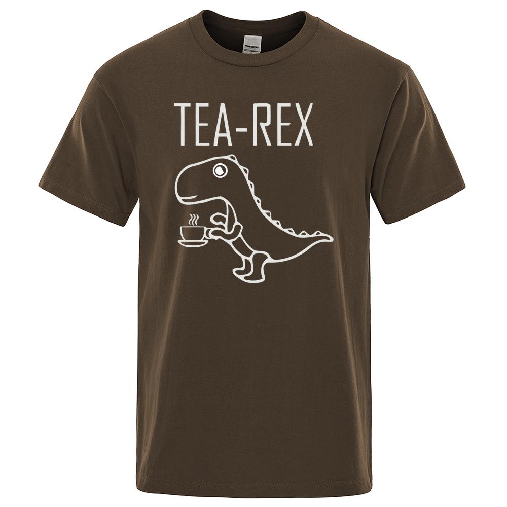 Men's T-Shirts Tea Rex Funny Dinosaur Drink Coffee T Shirts Fashion Casual TShirt High Quality Streetwear Tops Male Tee Shirt