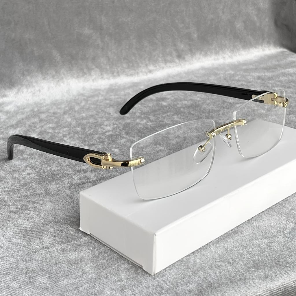 Luxury Rimless Plain Glasses for Men Woman | Non Prescription Rectangular Frameless Flat Lens Eyeglasses