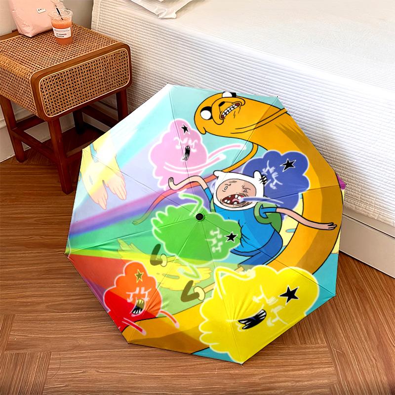 Adventure Time Pattern, Automatic Folding Umbrella, Portable and Foldable Design, 8 Ribs, a Christmas or Birthday Gift.