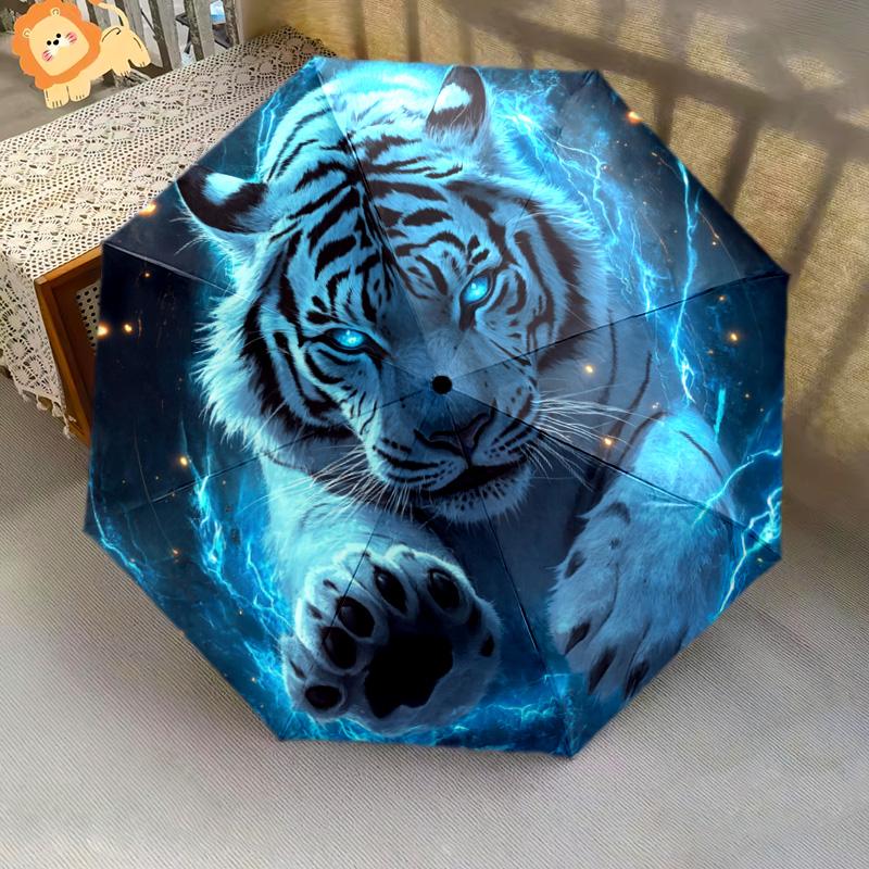 1 PC Automatic Folding Umbrella - Electric Tiger Pattern, Portable & Foldable Design with 8 Ribs, Christmas Birthday Gifts